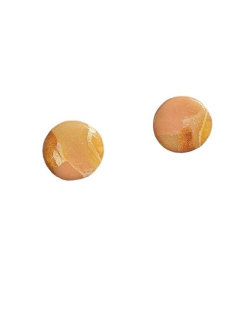 Handmade Stud Earrings Polymer Resin Marble Pink Beige Lightweight Jewelry Gift